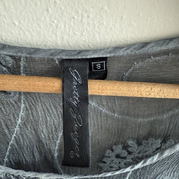 Gretty Zueger Silk Top Tunic Small Embroidered Boho Fairy Sheer Gray Artsy - Picture 5 of 9